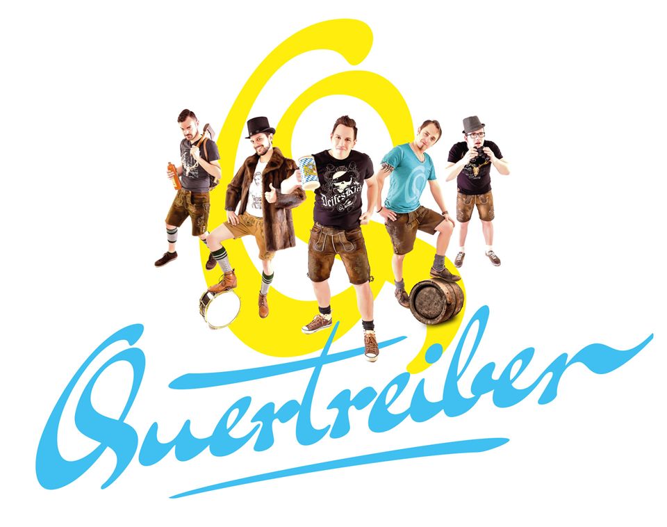 Logo und Bandfoto der D'Quertreiber, Bayerischer Abend beim Gründungsfest 2017