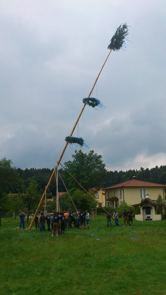 Der aufgestellte Kirwabaum in Holzheim am Forst